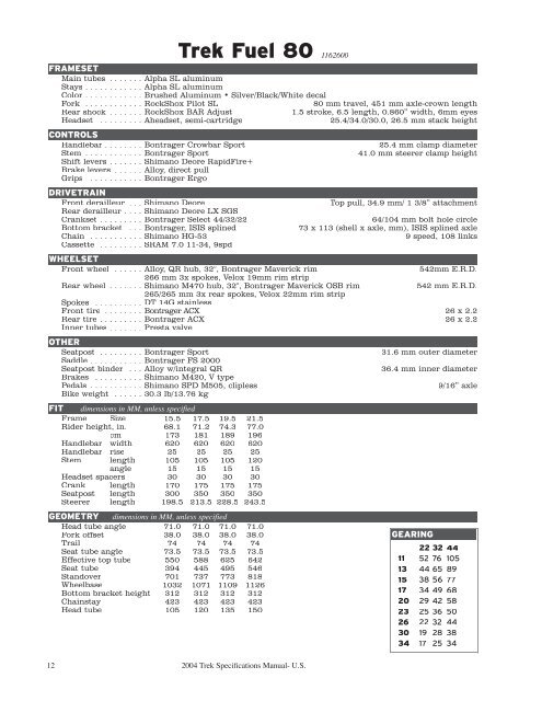 2004 Trek Specifications Manual - Vintage Trek