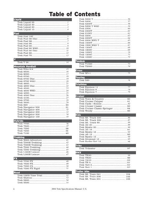 2004 Trek Specifications Manual - Vintage Trek