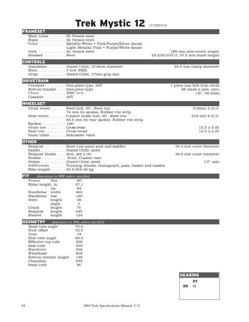 2004 Trek Specifications Manual - Vintage Trek