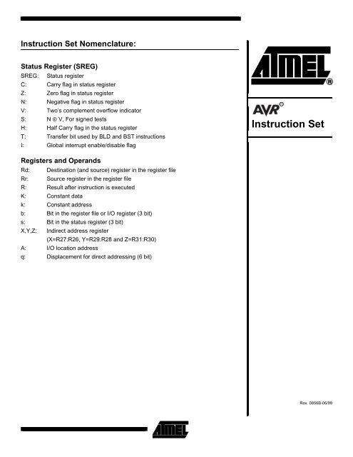 AVR Instruction Set Nomenclature: Status Register (SREG ...