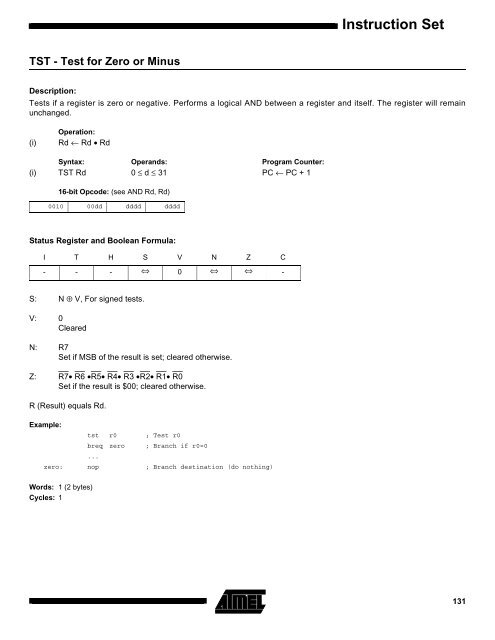 AVR Instruction Set Nomenclature: Status Register (SREG ...