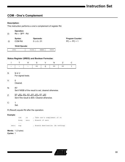 AVR Instruction Set Nomenclature: Status Register (SREG ...