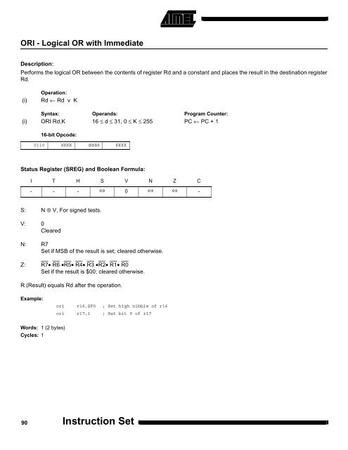 AVR Instruction Set Nomenclature: Status Register (SREG ...