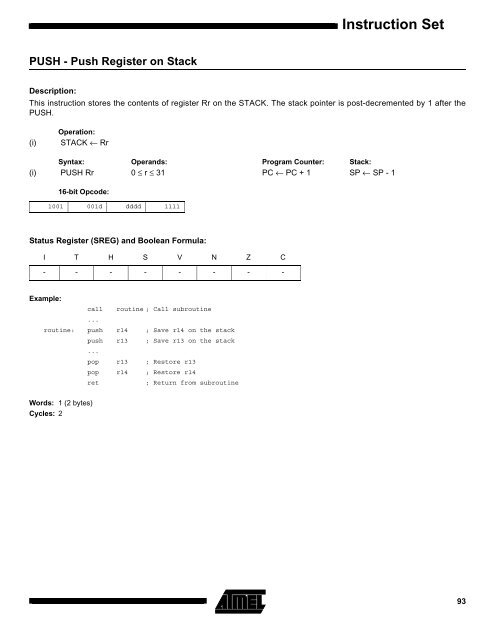 AVR Instruction Set Nomenclature: Status Register (SREG ...