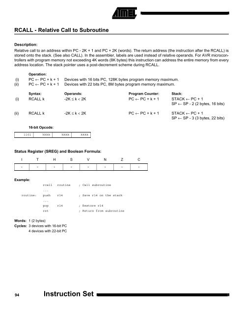 AVR Instruction Set Nomenclature: Status Register (SREG ...