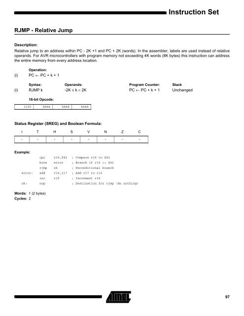 AVR Instruction Set Nomenclature: Status Register (SREG ...