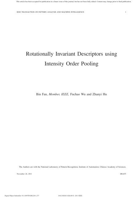 Rotationally Invariant Descriptors using Intensity Order ... - IEEE Xplore