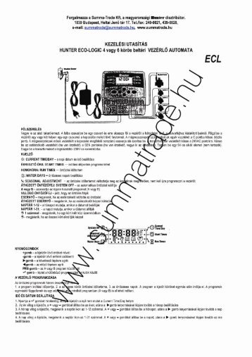 Hunter ECO logic vezérlő leírása