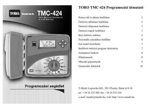 Toro TMC 424 vezérlő magyar nyelvű leírása