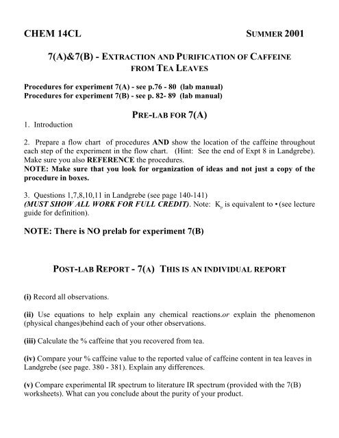 extraction of caffeine from tea lab report conclusion