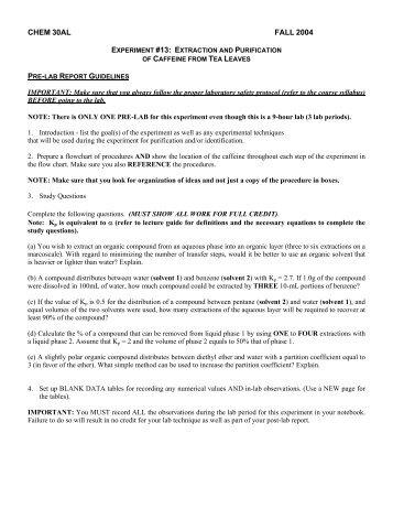 Report Guidelines for the Extraction of Caffeine Experiment