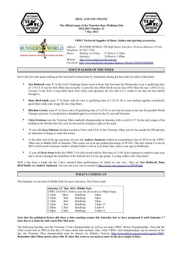 Heel and Toe 2012/2013 Number 32 - Victorian Race Walking Club