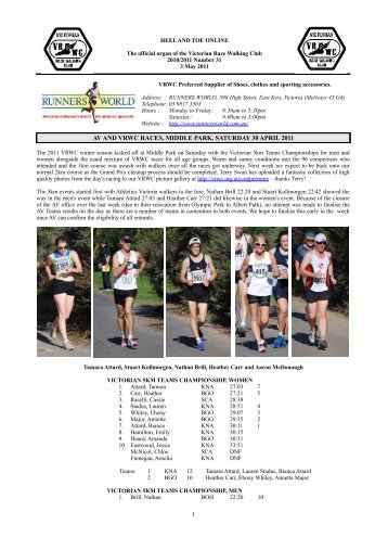 Heel and Toe 2010/2011 Number 31 - 3 May 2011 - Victorian Race ...