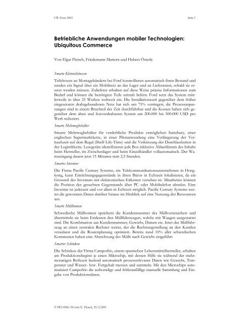 Betriebliche Anwendungen mobiler Technologien - The Distributed ...