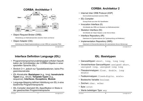 Einführung in CORBA Middleware Middlewareplattform ... - ETH Zürich