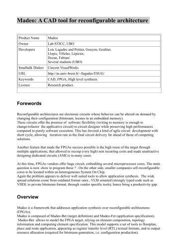 Madeo: A CAD tool for reconfigurable architecture