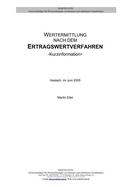 Ertragswertverfahren - Architekturbüro MARTIN EITEL