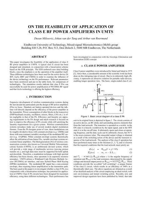 On The Feasibility Of Application Of Class E Rf Power Amplifiers In Umts