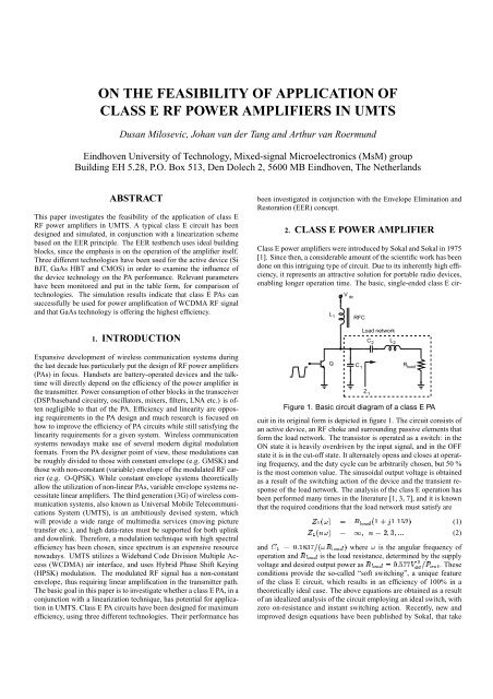 on the feasibility of application of class e rf power amplifiers in umts