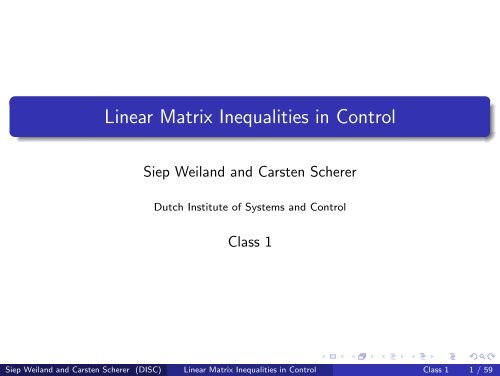 Linear Matrix Inequalities in Control