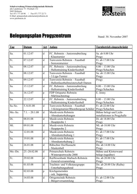 Belegungsplan Progyzentrum