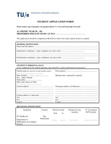 STUDENT APPLICATION FORM - Technische Universiteit Eindhoven