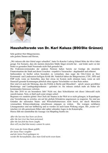 Haushaltsrede von Dr. Karl Kaluza (B90/Die Grünen) - wa.de