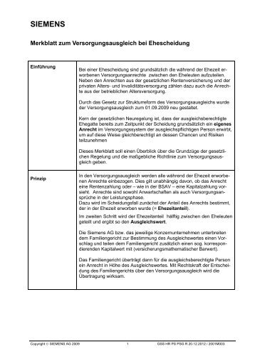 Merkblatt zum Versorgungsausgleich bei Ehescheidung - Siemens