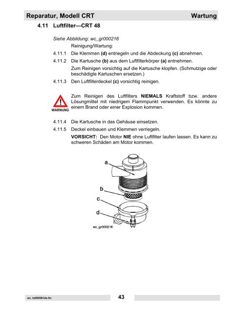 Reparatur, Modell CRT - Wacker Neuson