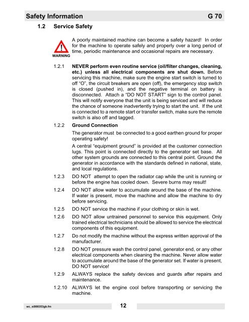 Repair Manual Mobile Generator - Wacker Neuson