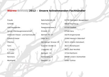 Wärme Exklusiv 2012 – Unsere teilnehmenden ... - Wamsler GmbH