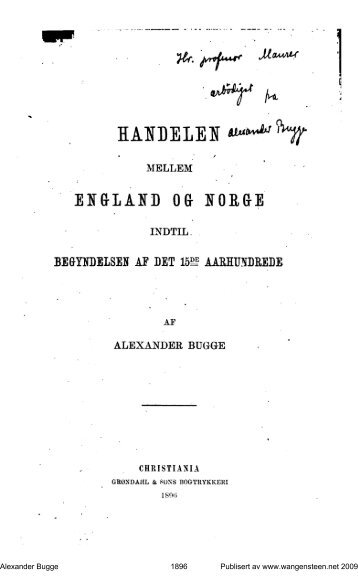 Handelen mellem England og Norge indtil ... - wangensteen.net