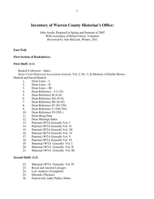 Inventory of Warren County Historian's Office: