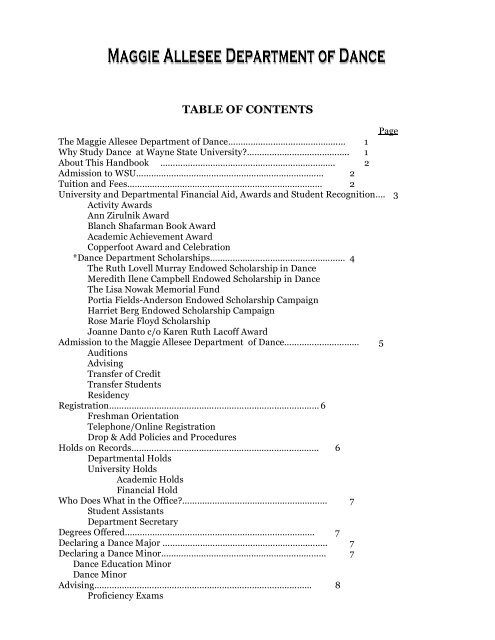 Student Handbook (pdf) - Department of Dance - Wayne State ...