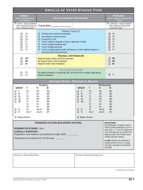 AMPULLA OF VATER STAGING FORM - Sutter Medical Foundation