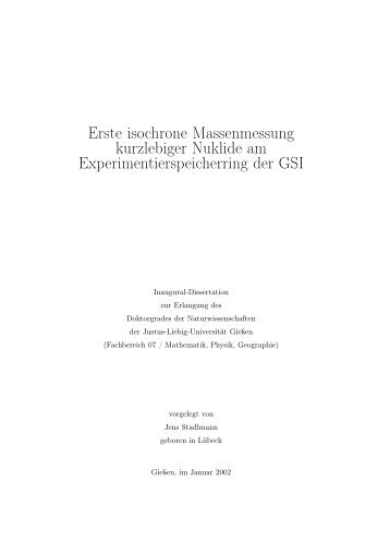 Erste isochrone Massenmessung kurzlebiger Nuklide am ...