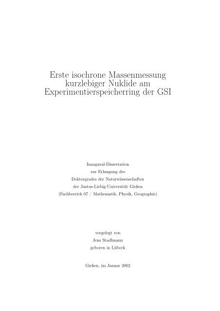 Erste isochrone Massenmessung kurzlebiger Nuklide am ...