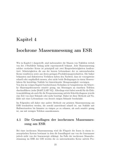 Erste isochrone Massenmessung kurzlebiger Nuklide am ...