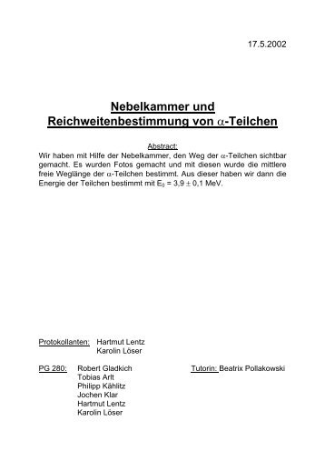 Nebelkammer und Reichweitenbestimmung von α-Teilchen