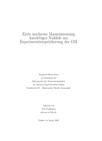 Erste isochrone Massenmessung kurzlebiger Nuklide am ...