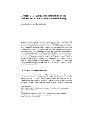gauge transformations in the realm of covariant Hamiltonian ... - GSI