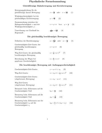 Physikalische Formelsammlung