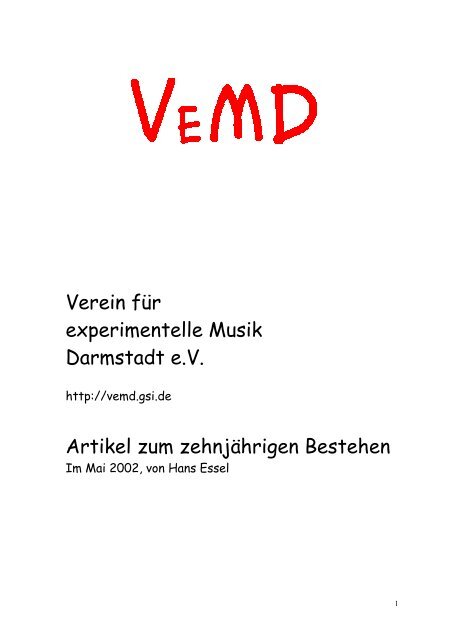 Verein für experimentelle Musik Darmstadt e.V. Artikel zum ... - GSI