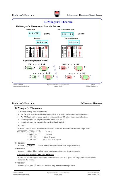 DeMorgan's Theorem - Department of Electronics at Carleton ...