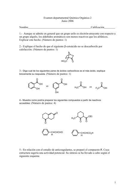 Examen departamental Química Orgánica 2 Junio 2006 ...