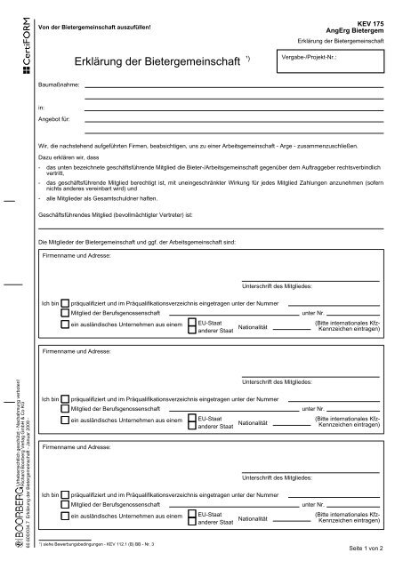 Erklärung der Bietergemeinschaft