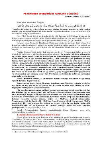 Peygamber Efendimizin Ramazan Günlüğü. - Fırat Üniversitesi