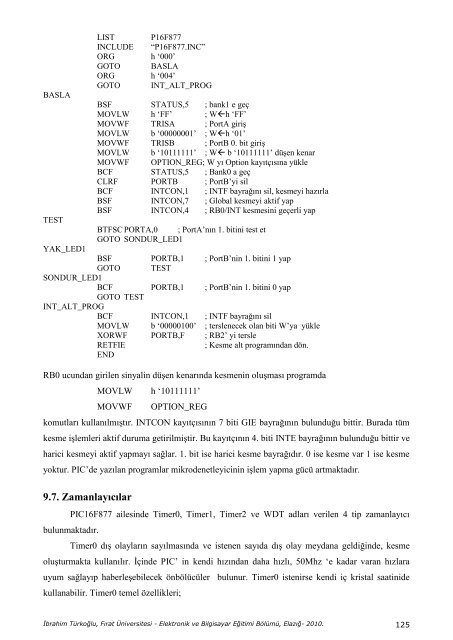 Mikro Bilgisayarlı Sistem Tasarımı - Fırat Üniversitesi