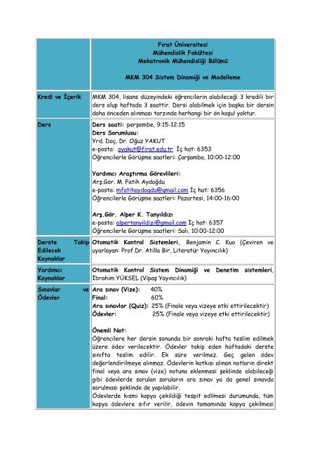 Sistem Dinamiği ve Modelleme - Fırat Üniversitesi