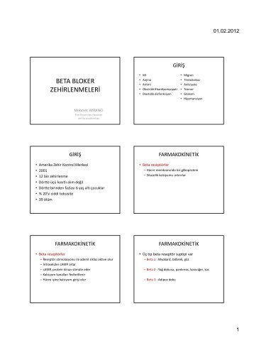 BETA BLOKER ZEHİRLENMELERİ - Fırat Üniversitesi